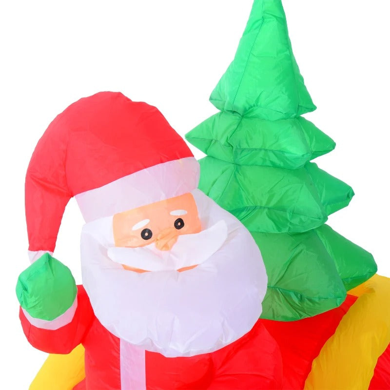 7ft Long LED Holiday Christmas Outdoor Inflatable Decoration, Santa's Sleigh, Reindeer, Tree