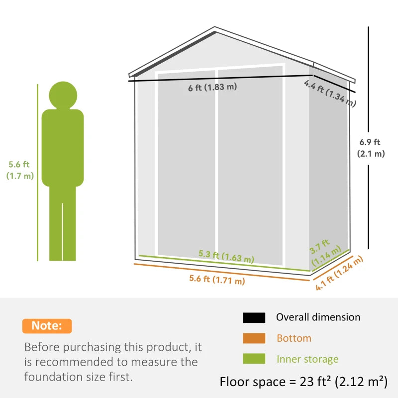 6x4.5FT Plastic Garden Shed with Lockable Double Doors and Ventilation - Weatherproof Tool Storage