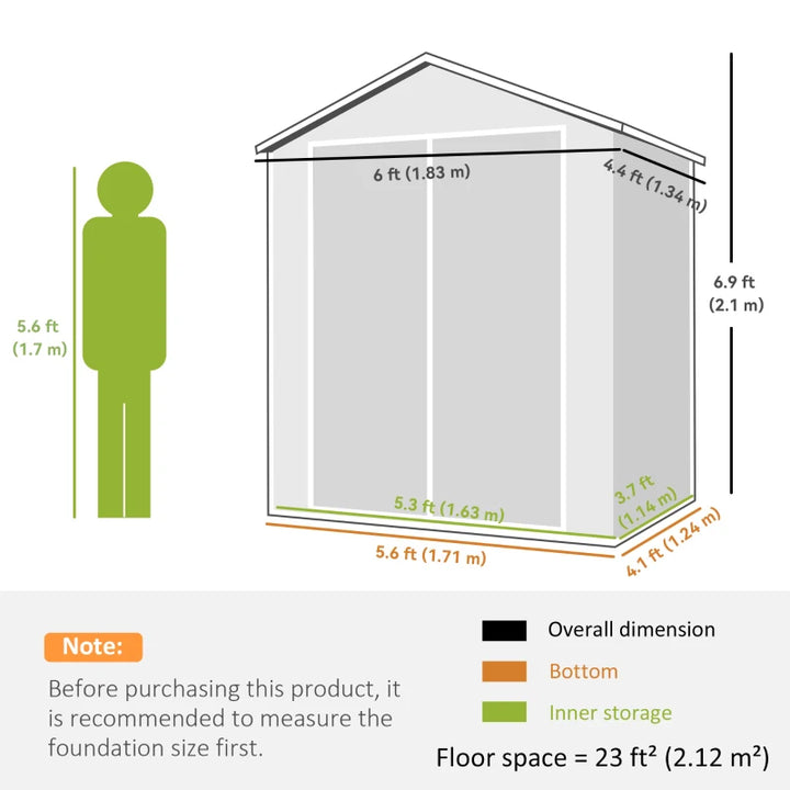 6x4.5FT Plastic Garden Shed with Lockable Double Doors and Ventilation - Weatherproof Tool Storage