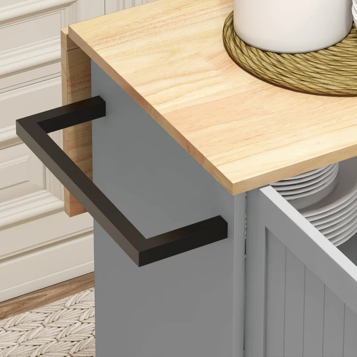 Rolling Kitchen Island Cart w Drop-leaf Dining Countertop Bar, Storage Drawers, Wood Top, Grey