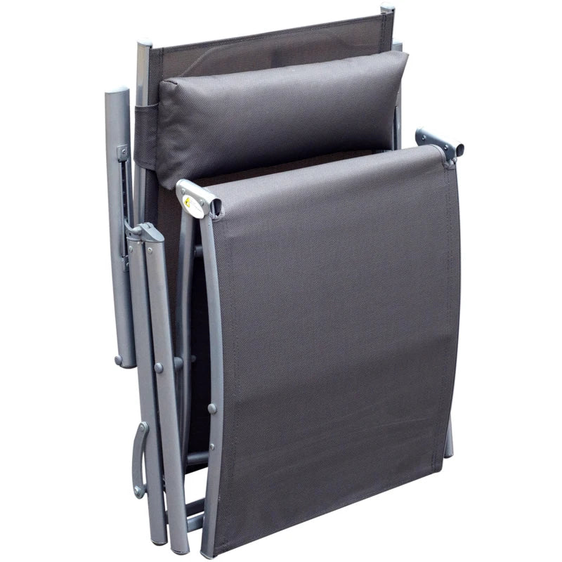 Folding Deck / Patio Sun Lounger w/ Neck Pillow - Grey