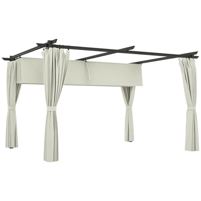 10x13 Pergola with Retractable Canopy and Curtains - UPF30+ Sun Shade Patio Shelter