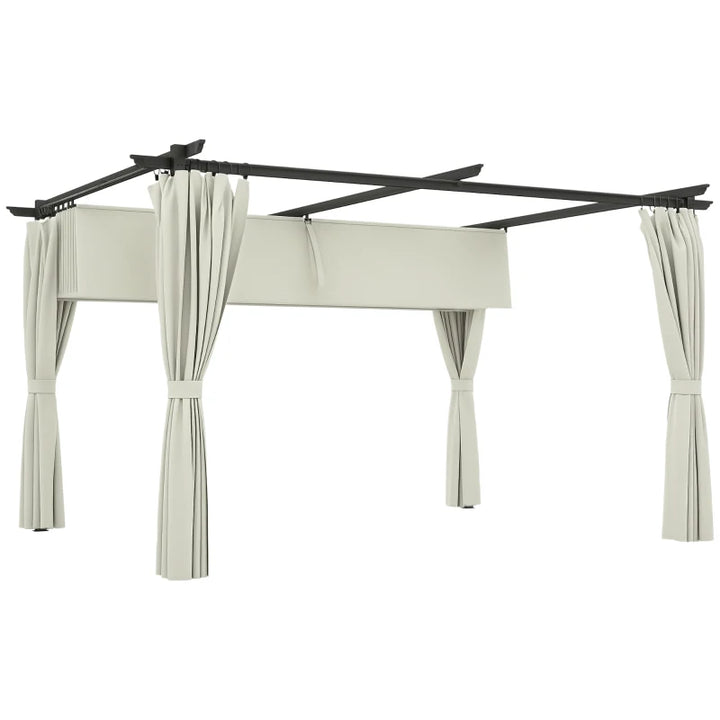 10x13 Pergola with Retractable Canopy and Curtains - UPF30+ Sun Shade Patio Shelter