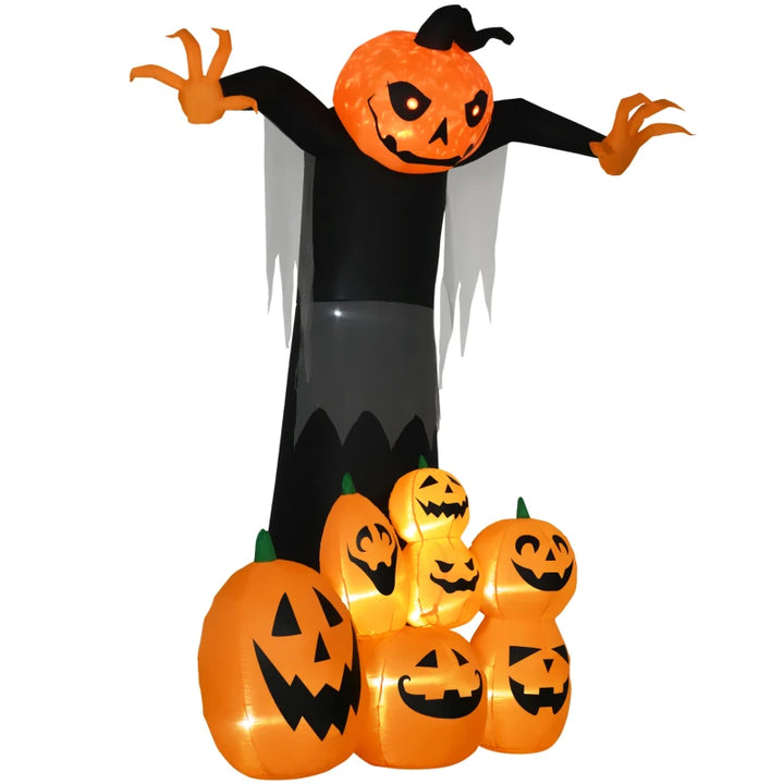 9ft Tall Halloween Scary Inflatable Decoration w Lights, Indoor Outdoor Lawn, Ghost w Pumpkins