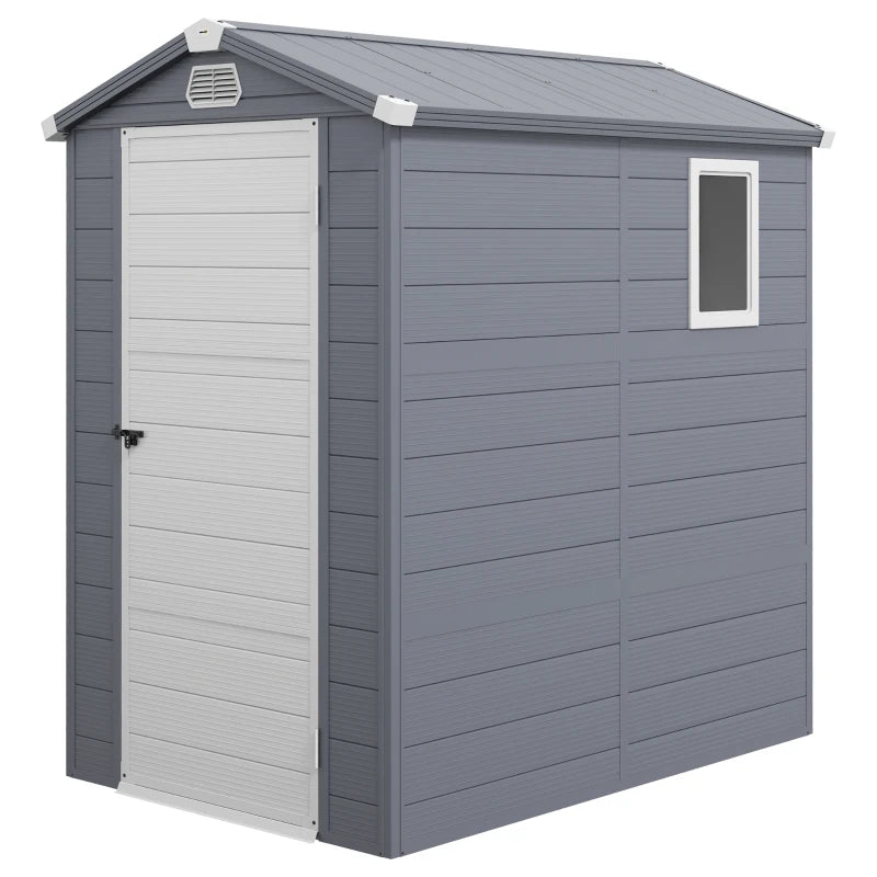 4.5' x 6' Resin PP Plastic Aluminum Outdoor Tool Storage Shed w Swing Door, Patio Garden, Grey