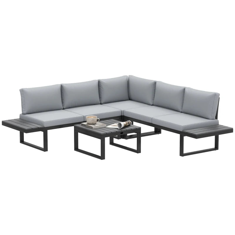 4 Pieces Outdoor Patio Furniture Set - Reclining Garden Corner Sofa with Coffee Table