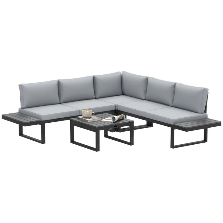 4 Pieces Outdoor Patio Furniture Set - Reclining Garden Corner Sofa with Coffee Table