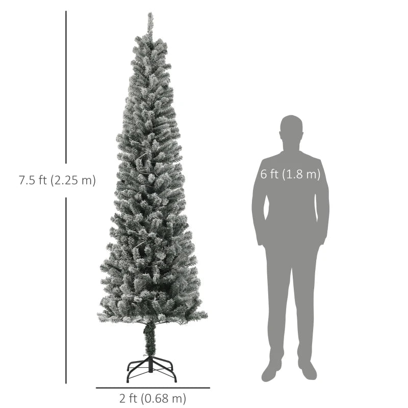 NEW 7.5ft 519-Tip Prelit Flocked Pencil Artificial Tree, 170 Lights, Remote, Christmas Holiday Green