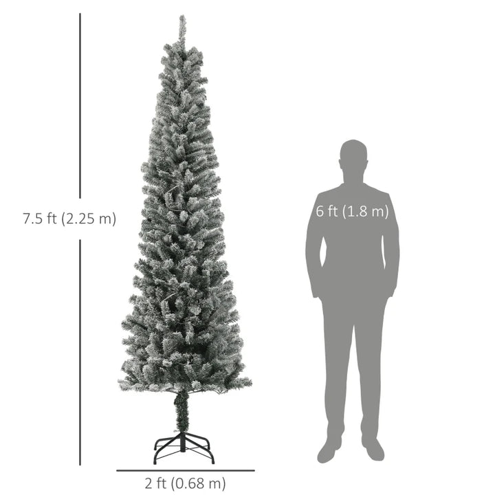 NEW 7.5ft 519-Tip Prelit Flocked Pencil Artificial Tree, 170 Lights, Remote, Christmas Holiday Green