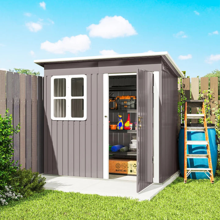 Galvanized Steel Outdoor Storage Shed - Secure Garden Storage with Ventilation