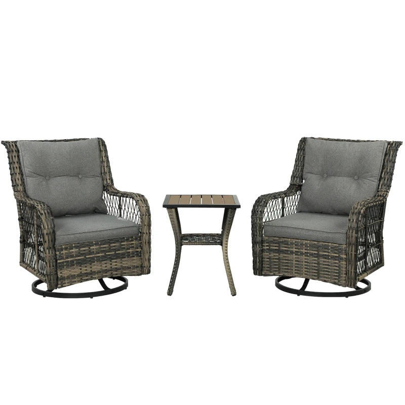 3-Piece Outdoor Bistro Set Wicker Patio Furniture with Swivel Glider Chairs - Cozy Small Space Seating