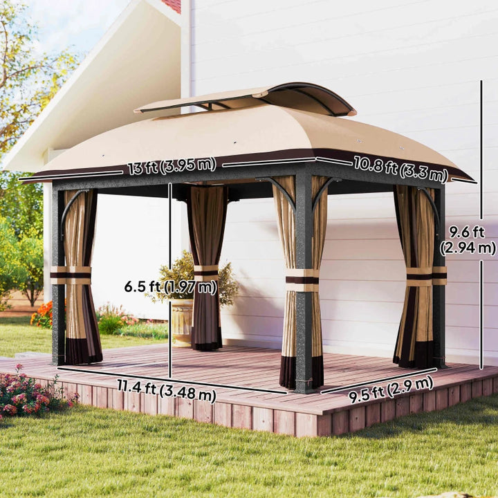 11' x 13' Patio Gazebo Double Roof Outdoor Canopy - UV Protection & Insect Netting
