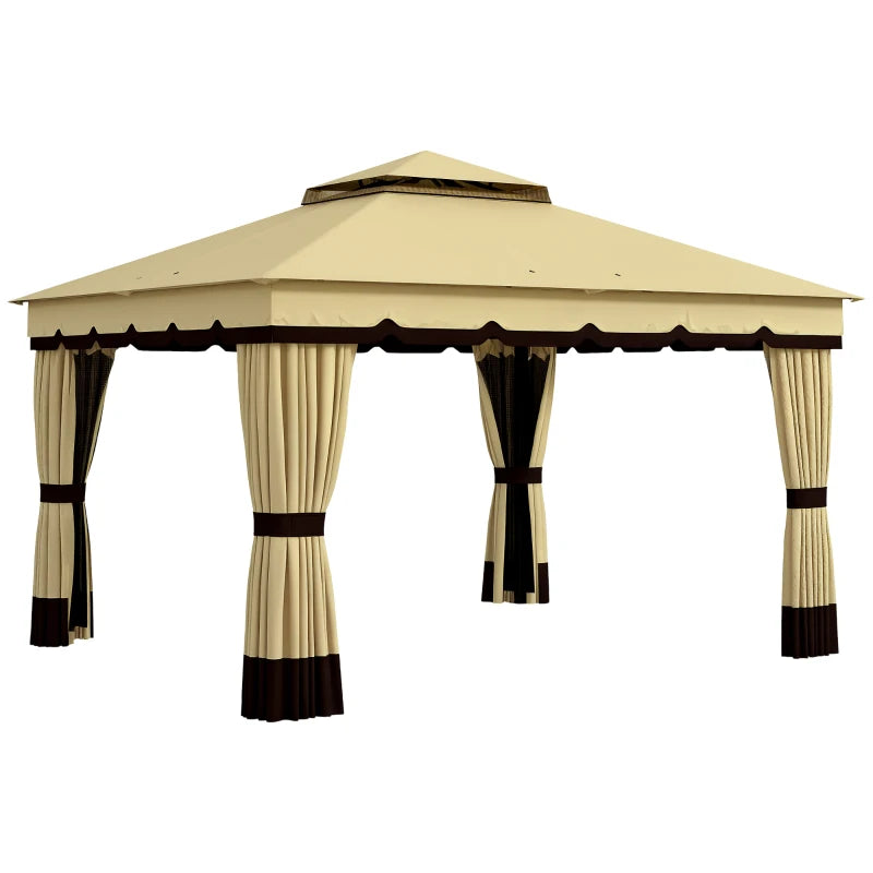 Double Roof Patio Gazebo Canopy 10'x12' - Outdoor Shelter with Curtains and Netting