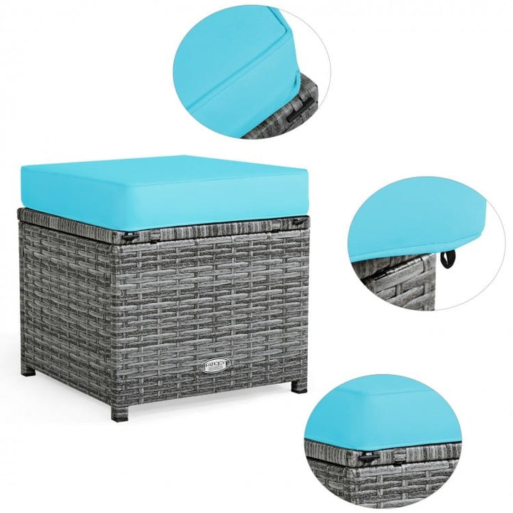 7pc L-Shape Rattan Wicker Dining Set Outdoor Patio Sectional w Table Cushions Ottomans, Turquoise