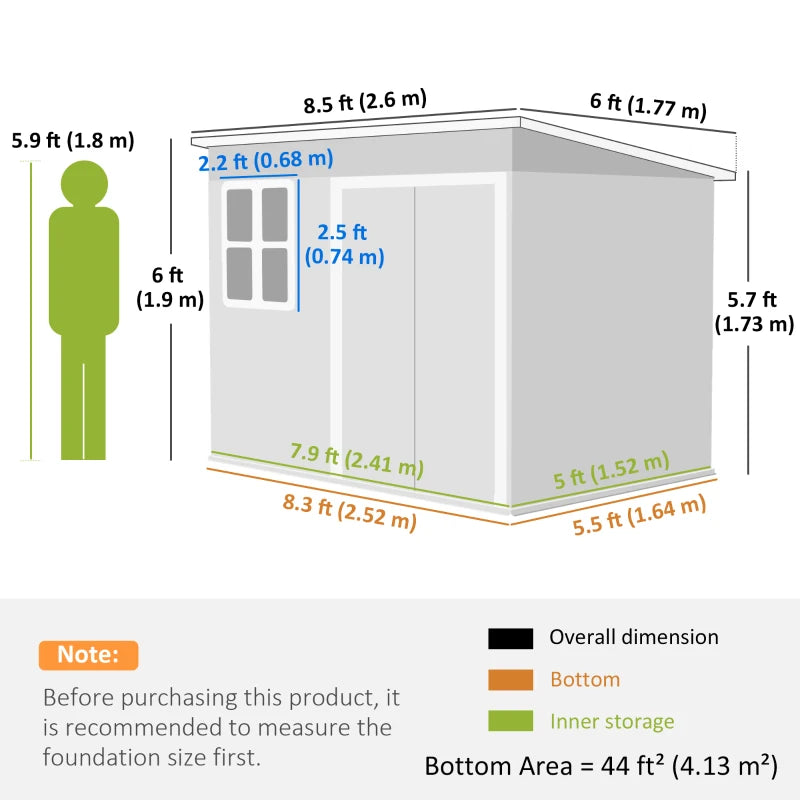 Galvanized Steel Outdoor Storage Shed 8.5' x 6' - Durable Weather-Resistant Garden Storage