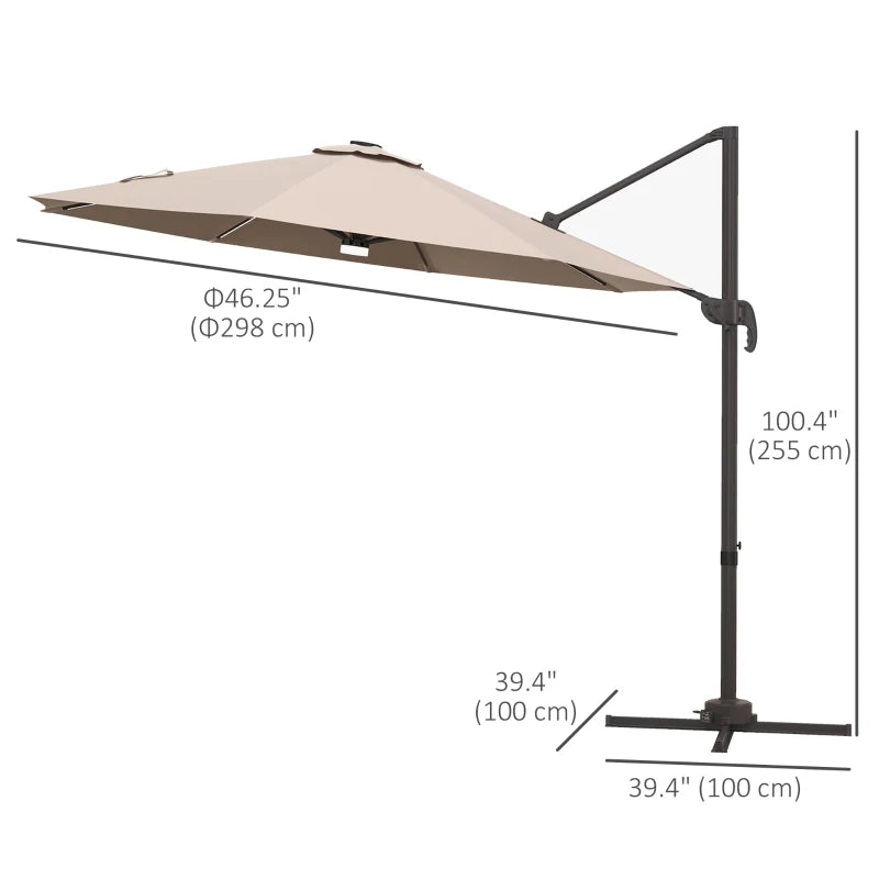 10ft Offset LED Tilt Umbrella Cantilever Canopy Outdoor Patio, Solar Light, Cross Base, Beige