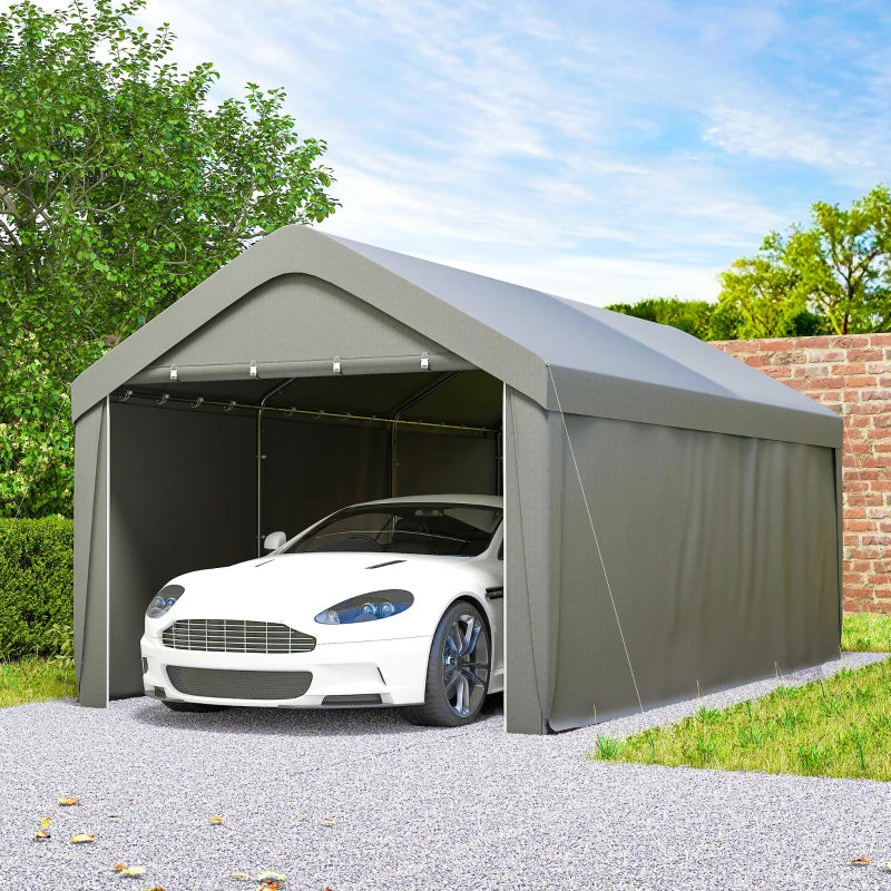 20' x 10' Heavy Duty Carport Shelter w Walls for Truck Bike RV Boat Garage Outdoor Storage, Lt Grey