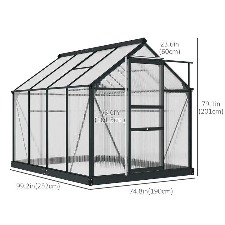 8' x 6' x 6' Walk-in Aluminum PC Hard Sided Outdoor Plants Garden Greenhouse w Door, Foundation