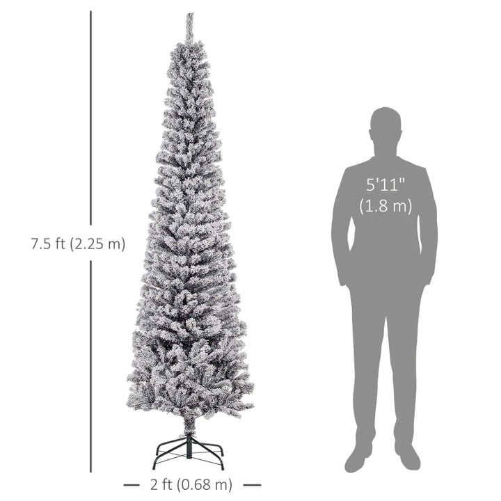 NEW 7.5ft 738-Tip Unlit Snow Flocked Slim Artificial Pencil Christmas Holiday Fake Xmas Tree, Black