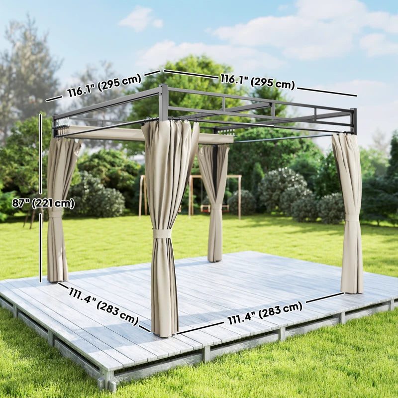 10' x 10' Outdoor Gazebo Retractable Pergola Canopy with Curtains - Durable UPF30+ Metal Pergola Kit