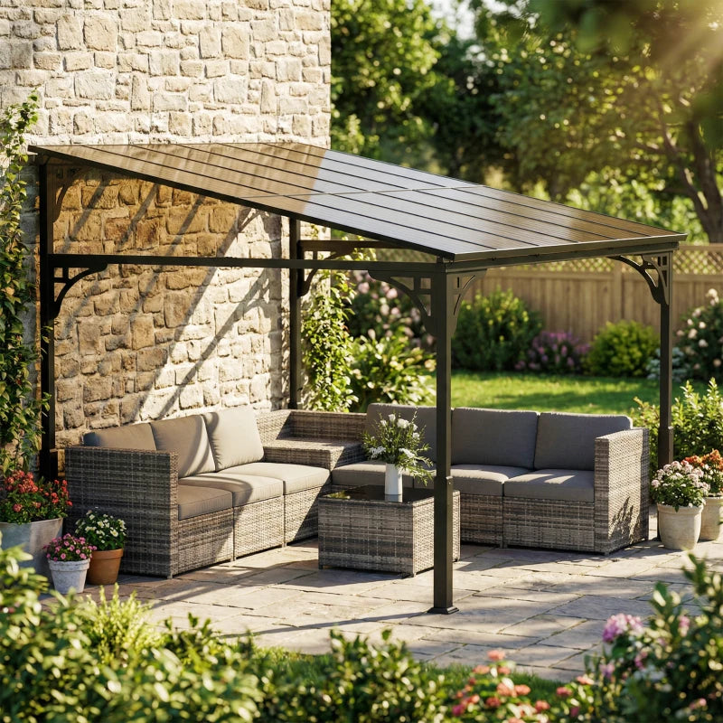 11' x 10' Outdoor Pergola Wall Mounted Hardtop Lean-to Gazebo - Durable UV Resistant Patio Shelter