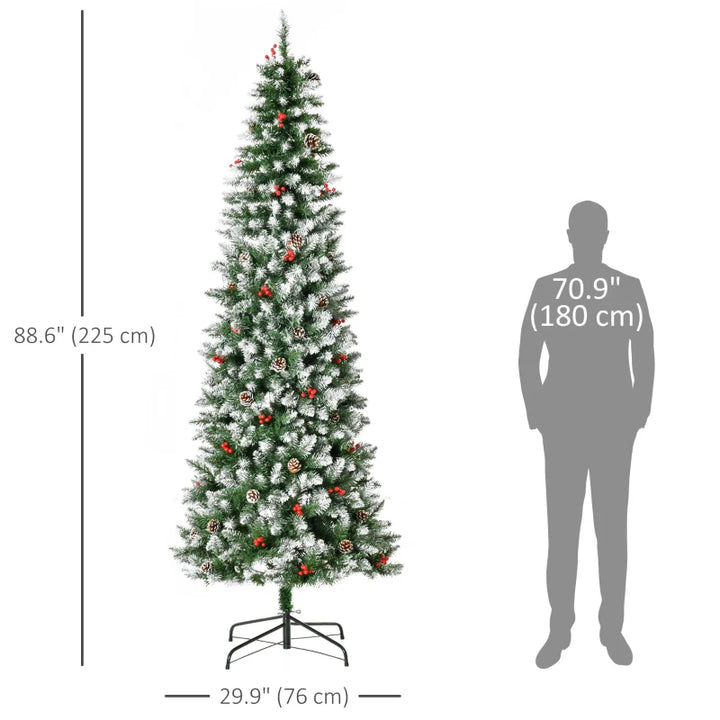 7.5ft 1075-Tip Prelit Snow Tipped Artificial Pencil Christmas Holiday Tree 350 LED Lights Green