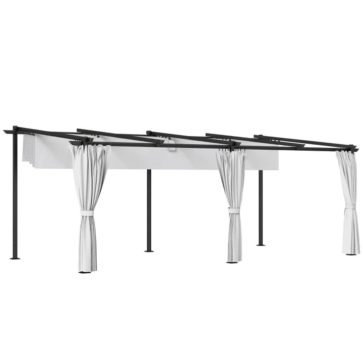 Metal Retractable Pergola Canopy with Sidewalls - UPF30+ Outdoor Sun Shade Shelter