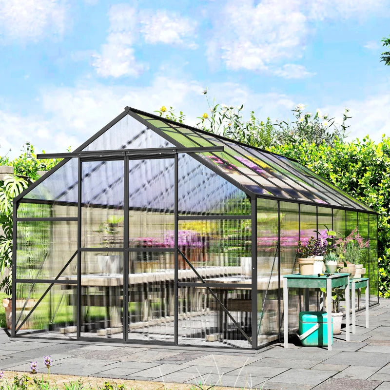 Aluminum Polycarbonate Walk-In Garden Greenhouse Kit - Spacious Year-Round Plant Protection