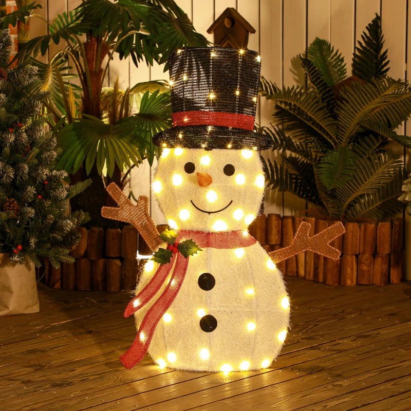 2.5ft Cute Outdoor Holiday Christmas Light-Up Lawn Decoration Steel, 56 Lights, Smiling Snowman