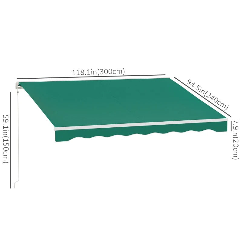 10' x 8' Electric Retractable Awning Sun Shade Canopy w Remote, Aluminum for Patio Deck, Green