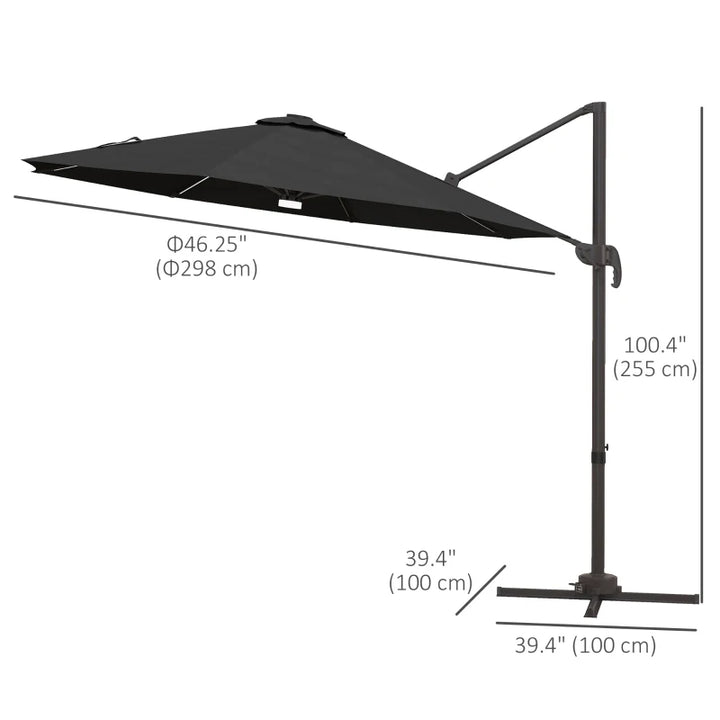 10ft Offset LED Tilt Umbrella Cantilever Canopy Outdoor Patio, Solar Light, Cross Base, Dk Grey