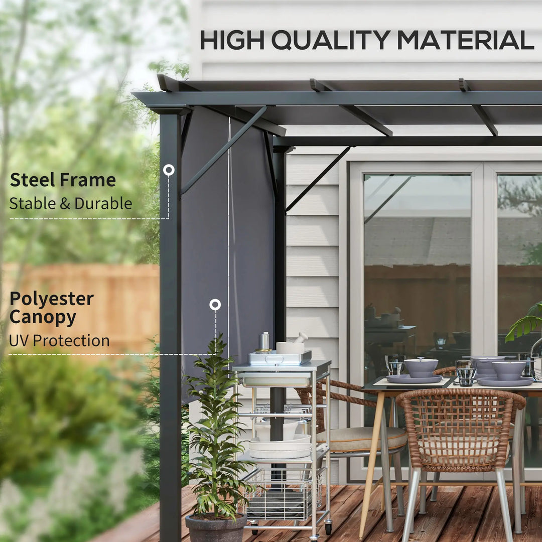 12' x 10' Steel Pergola Gazebo Shelter w Retractable Fabric Canopy Roof, Outdoor Deck Patio, Grey