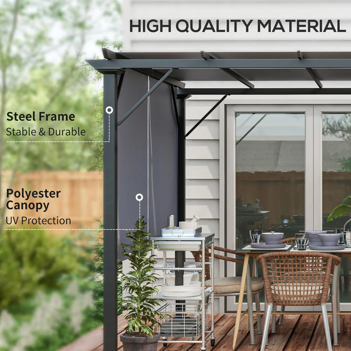 12' x 10' Steel Pergola Gazebo Shelter w Retractable Fabric Canopy Roof, Outdoor Deck Patio, Grey