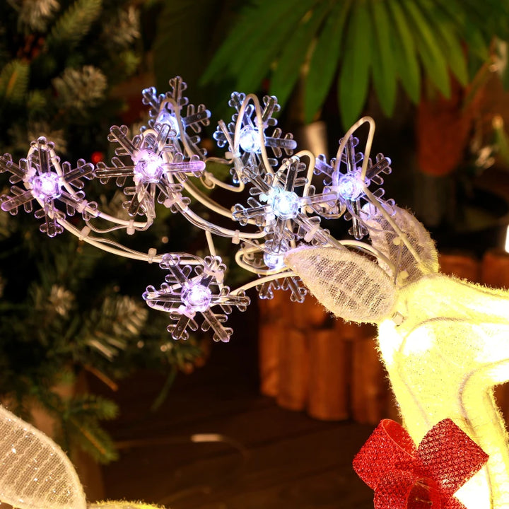 2ft Cute Outdoor Holiday Christmas Light-Up Lawn Decoration Steel, 61 Lights, White Reindeer