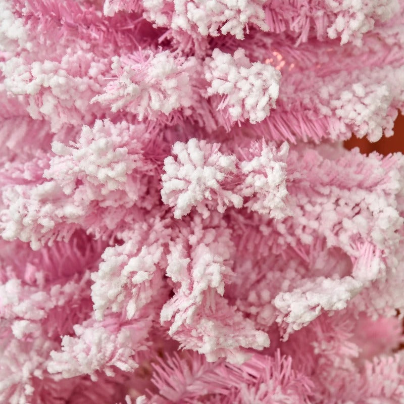 6ft 520-Tip Slim Snow Flocked Unlit Artificial Pencil Christmas Holiday Tree, Base Xmas, Pink