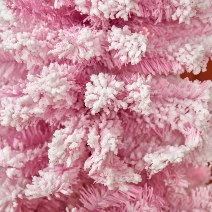 6ft 520-Tip Slim Snow Flocked Unlit Artificial Pencil Christmas Holiday Tree, Base Xmas, Pink