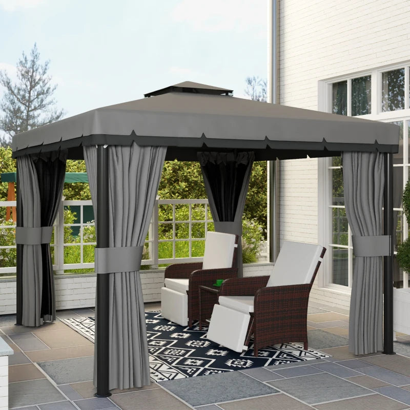 10' x 10' 2-Tier Outdoor Gazebo Canopy Tent with Mesh Sidewalls - Durable Weather-Resistant Patio Shelter