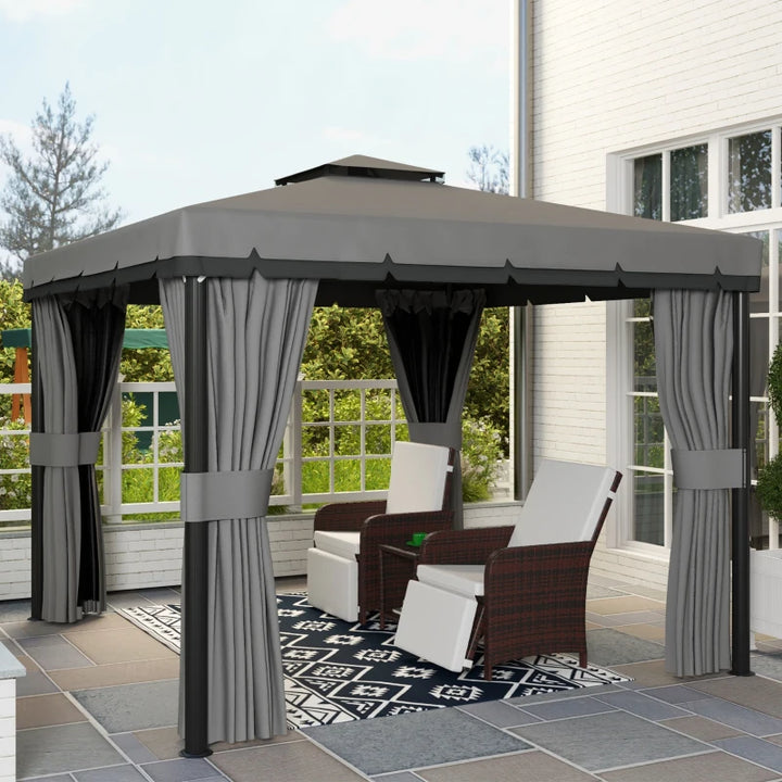 10' x 10' 2-Tier Outdoor Gazebo Canopy Tent with Mesh Sidewalls - Durable Weather-Resistant Patio Shelter