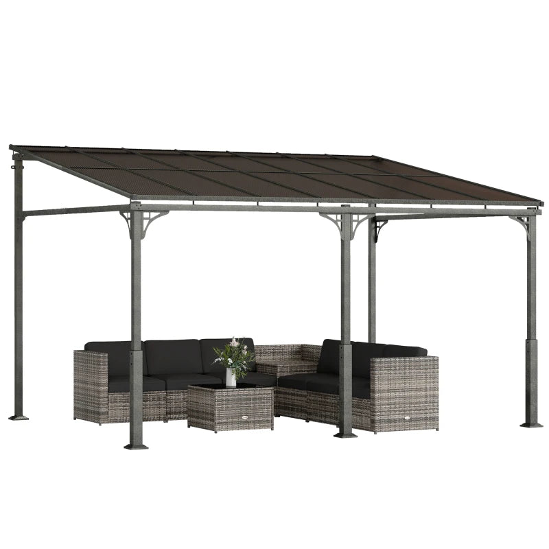 13' x 10' Lean To Gazebo Hardtop Wall Mounted Outdoor Pergola - Durable Weatherproof Patio Shelter