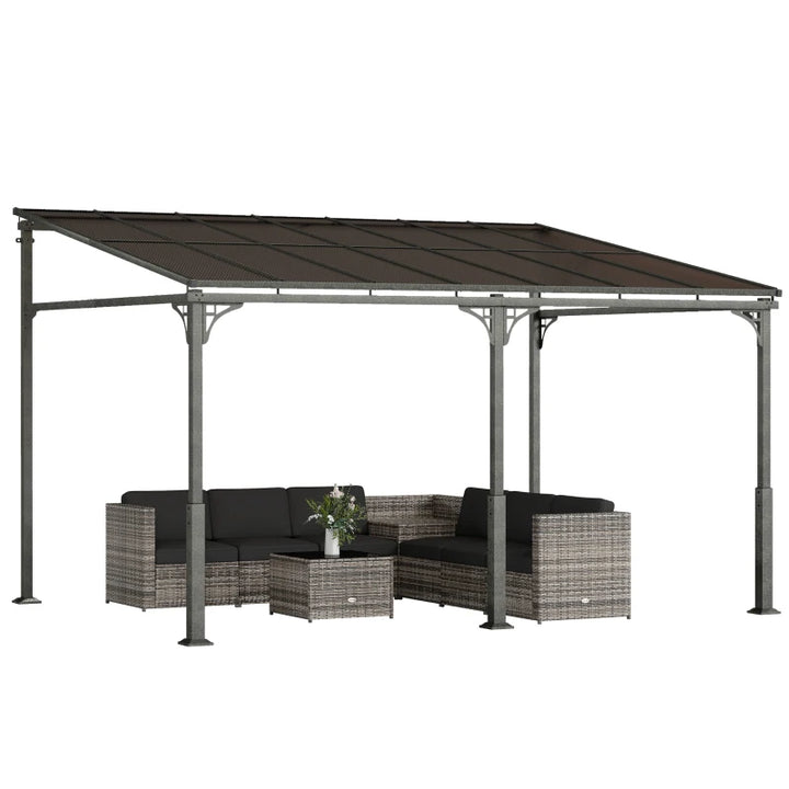 13' x 10' Lean To Gazebo Hardtop Wall Mounted Outdoor Pergola - Durable Weatherproof Patio Shelter