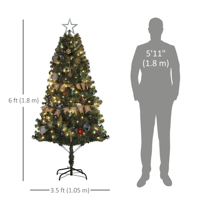 NEW 6ft 353-Tip Prelit Decorated Artificial Merry Christmas Tree 150 Lights, Farmhouse Ornaments