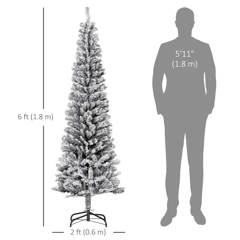 6ft 492-Tip Unlit Snow Flocked Slim Artificial Pencil Christmas Holiday Fake Xmas Tree, Black