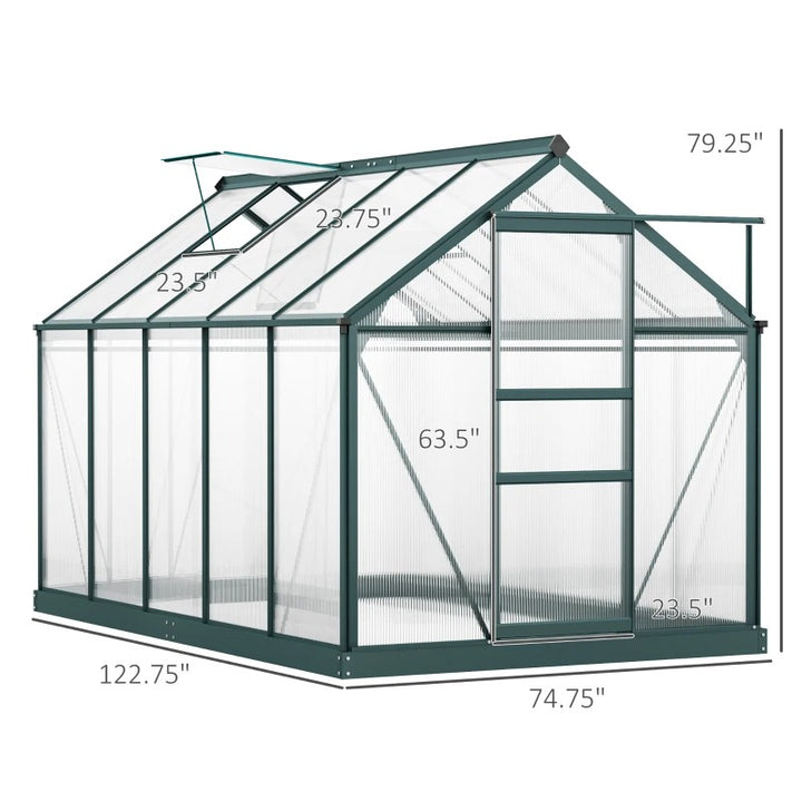 10' x 6' x 7' Walk-in Aluminum PC Hard Sided Outdoor Plants Garden Greenhouse w Door/Foundation