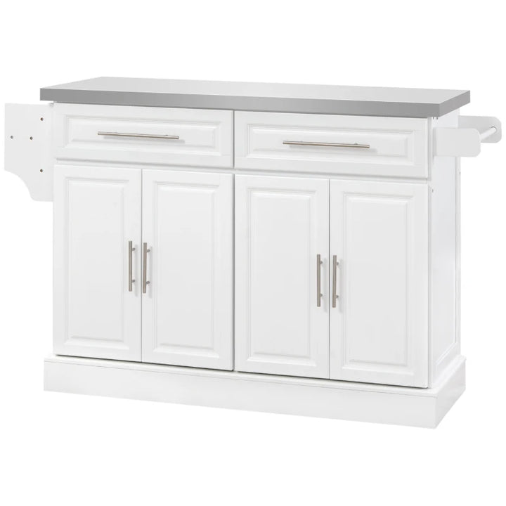 Large Rolling Kitchen Island Storage Cart Cabinet Dining Sideboard w Stainless Steel Top, White