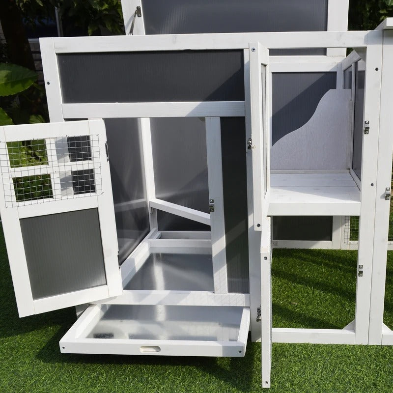 63" Wooden Outdoor Chicken Coop Hen House Bunny Rabbit Cage w Nesting Box, Removable Tray, Grey