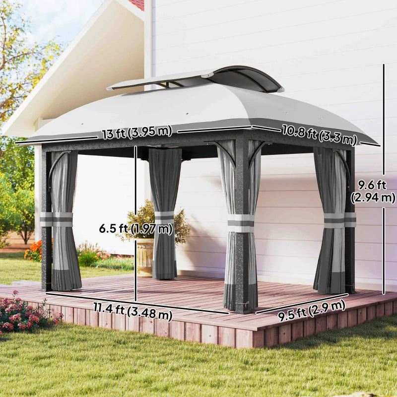 Double Roof 11'x13' Patio Gazebo Canopy with Netting and Curtains - UV Protection and Durable Metal Frame