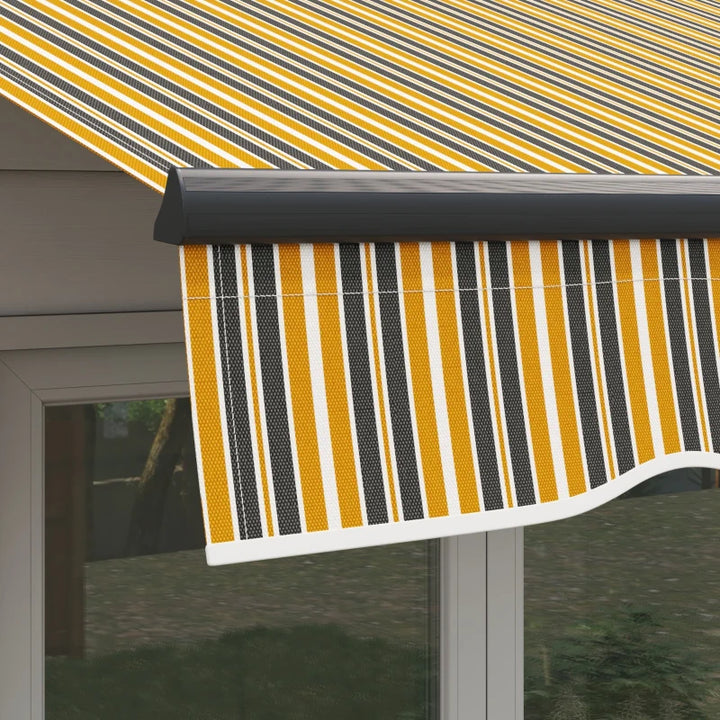 10' x 8' Manual Retractable Awning UV Resistant Sun Shade Canopy Outdoor Patio Deck Yellow Grey