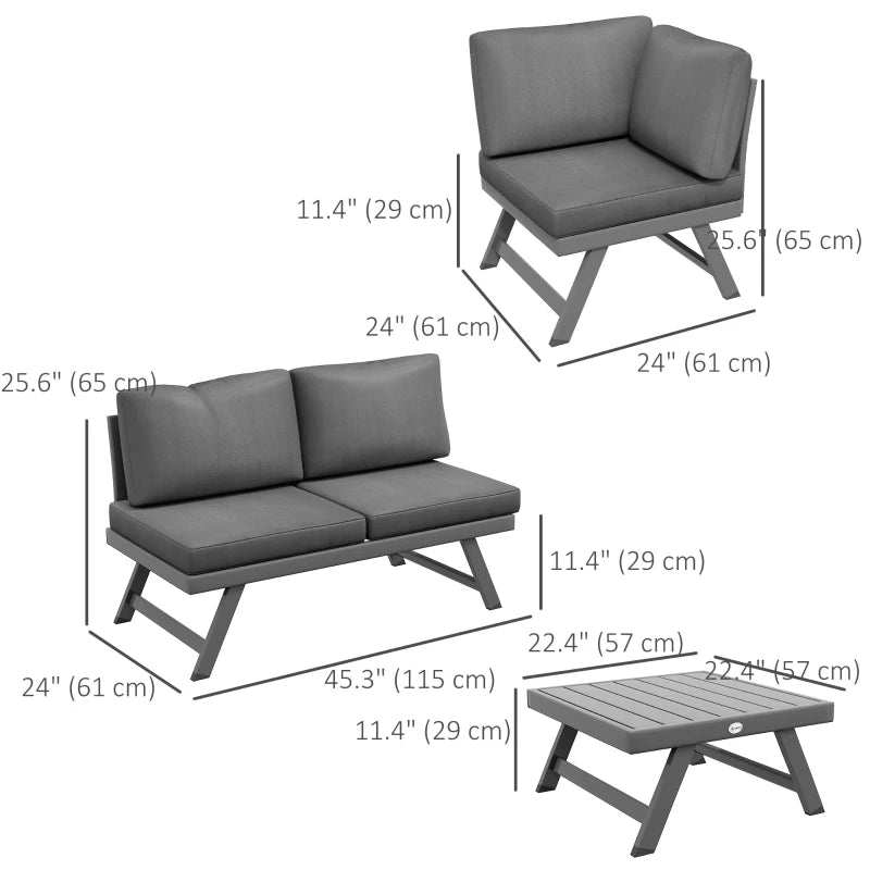 Convertible Outdoor Corner Garden Set 4-Piece - Modular Patio Furniture with Adjustable Recliner