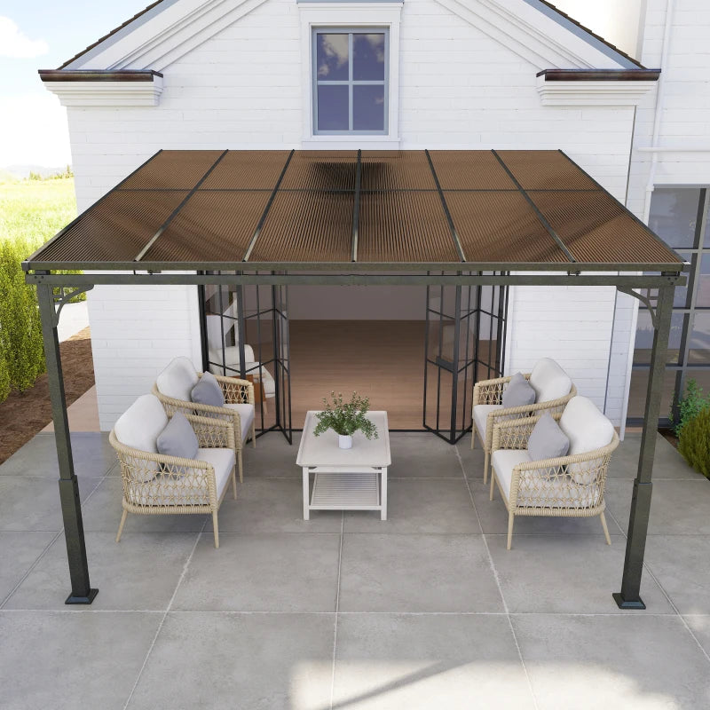 11' x 10' Outdoor Wall Mounted Pergola Hardtop Gazebo - Durable UV Blocking Patio Shelter