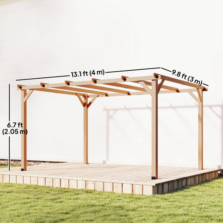 Wooden Pergola 10' x 13' Outdoor Gazebo with Grape Trellis - Natural Shade and Garden Shelter